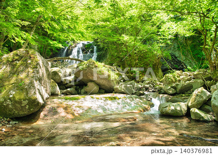 栃木県那須塩原市 鹿股川と咆哮霹靂の滝 栃木県那須塩原市 鹿股川と咆哮霹靂の滝 140376981