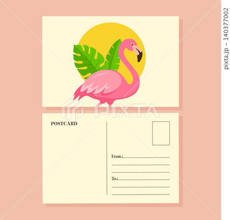tropical flamingo postcard design template vector illustration. tropical flamingo postcard design template vector illustration. 140377002