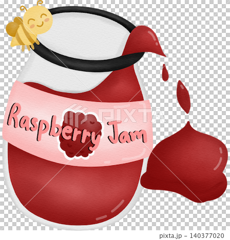 Raspberry jam in jar hand drawn illustration Raspberry jam in jar hand drawn illustration 140377020