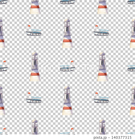 Watercolor marine seamless pattern with hand-drawn lighthouse and boat isolated on white background. For children apparel, boy bedroom wallpaper, fabric print, and wrapping paper. Watercolor marine seamless pattern with hand-drawn lighthouse and boat isolated on white background. For children apparel, boy bedroom wallpaper, fabric print, and wrapping paper. 140377315