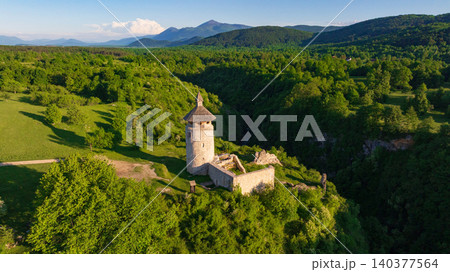 Aerial View Dreznik Village Fields Near Plitvice Lakes Croatia Aerial View Dreznik Village Fields Near Plitvice Lakes Croatia 140377564