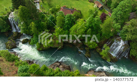 Rastoke Slunj Aerial View Waterfalls Historic Mill Village Croatia Rastoke Slunj Aerial View Waterfalls Historic Mill Village Croatia 140377572