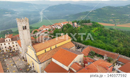 Motovun Medieval Hilltop Fortress Town Aerial View Istria Motovun Medieval Hilltop Fortress Town Aerial View Istria 140377592