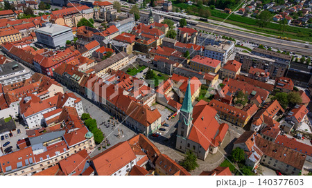 Celje City Downtown Aerial View Red Roofs Streets Slovenia Celje City Downtown Aerial View Red Roofs Streets Slovenia 140377603
