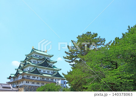 愛知県名古屋市、新緑と名古屋城の風景 140378063