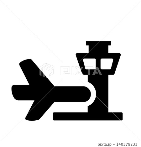 飛行機と管制塔を表した空港アイコン(黒) 飛行機と管制塔を表した空港アイコン(黒) 140378233