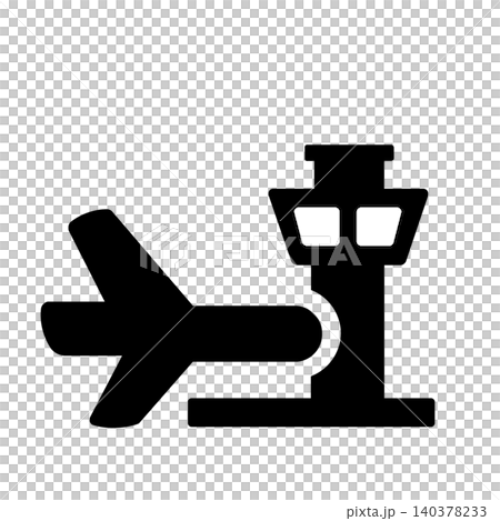 飛行機と管制塔を表した空港アイコン(黒) 飛行機と管制塔を表した空港アイコン(黒) 140378233