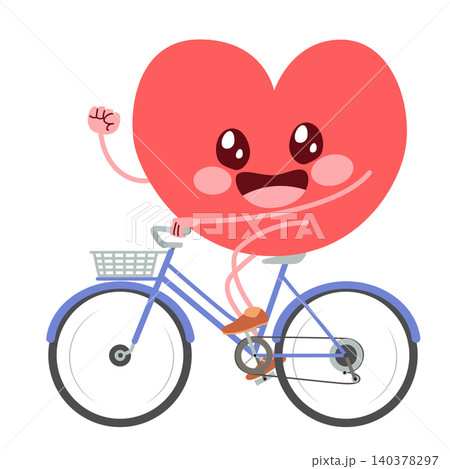 Heart Mascot Riding Bicycle for Eco-Friendly Healthy Lifestyle Heart Mascot Riding Bicycle for Eco-Friendly Healthy Lifestyle 140378297