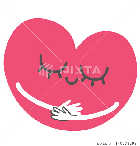 Fuchsia Heart Mascot Hugging Herself for Self-Love and Mental Health Fuchsia Heart Mascot Hugging Herself for Self-Love and Mental Health 140378298