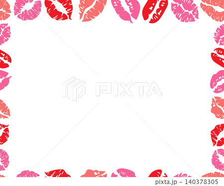 Horizontal Lipstick Kiss Frame Romantic Border with Lips Marks 140378305