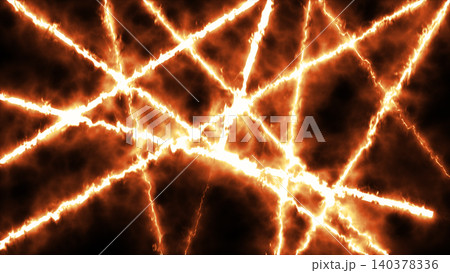 Fiery abstract background with glowing lava cracks, intense plasma lines, and dramatic molten energy on a dark surface. 140378336