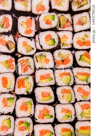 Seafood Japanese Tradition Sushi Roll Raw Background Foods 140379016