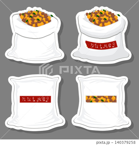 Illustration on theme big set different types spice nutmeg 140379258