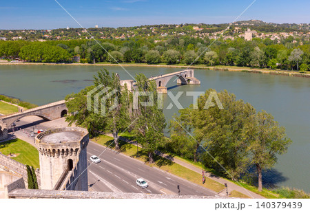 Pont Saint Benezet Bridge Across Rhone River in Avignon France Pont Saint Benezet Bridge Across Rhone River in Avignon France 140379439