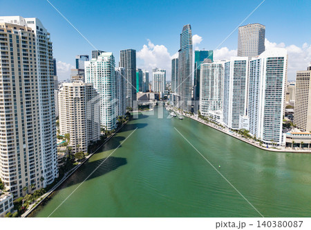 Aerial view of Brickell skyline in downtown Miami. Skyscrapers above Miami. Scenic panorama of Brickell financial district. Brickell in Miami city. Brickell Urban landscape with buildings cityscape. Aerial view of Brickell skyline in downtown Miami. Skyscrapers above Miami. Scenic panorama of Brickell financial district. Brickell in Miami city. Brickell Urban landscape with buildings cityscape. 140380087