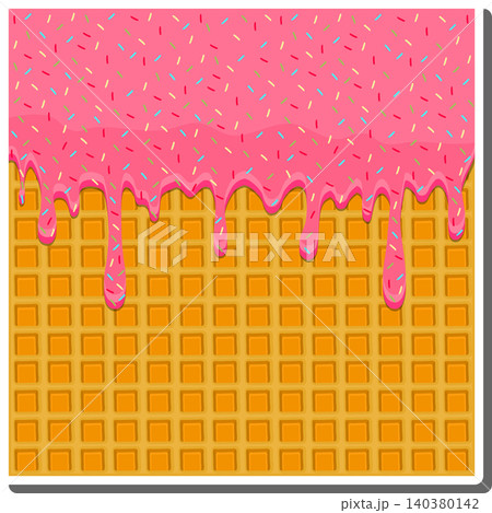 Sweet liquid jam pink dripping down waffle donut Sweet liquid jam pink dripping down waffle donut 140380142