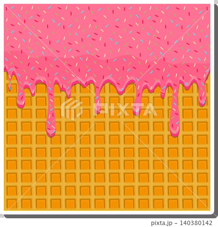 Sweet liquid jam pink dripping down waffle donut Sweet liquid jam pink dripping down waffle donut 140380142