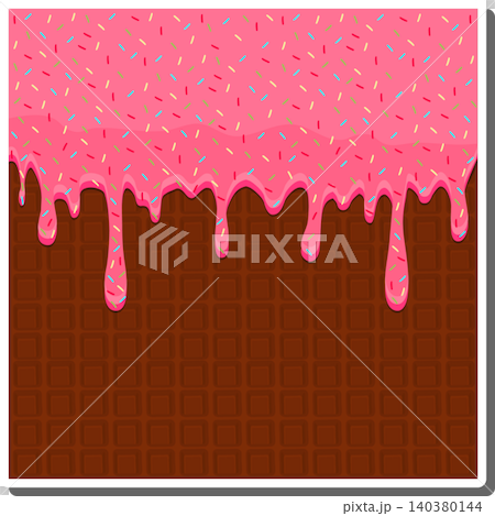 Sweet liquid jam pink dripping down waffle donut Sweet liquid jam pink dripping down waffle donut 140380144