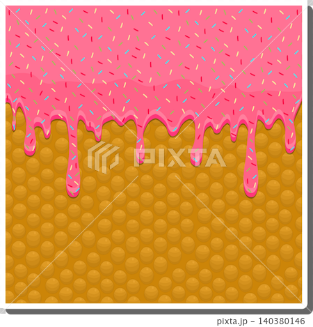 Sweet liquid jam pink dripping down waffle donut Sweet liquid jam pink dripping down waffle donut 140380146