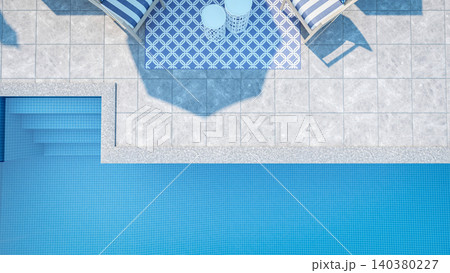 Top view of luxury rooftop swimming pool and modern patio lounge, 3D Rendering 140380227
