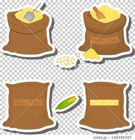Big food set from tasty corn flour in large textured sacks Big food set from tasty corn flour in large textured sacks 140380387