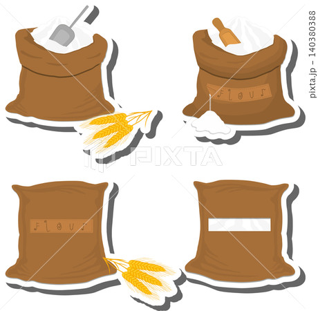 Food set from tasty wheat flour in large textured sacks 140380388