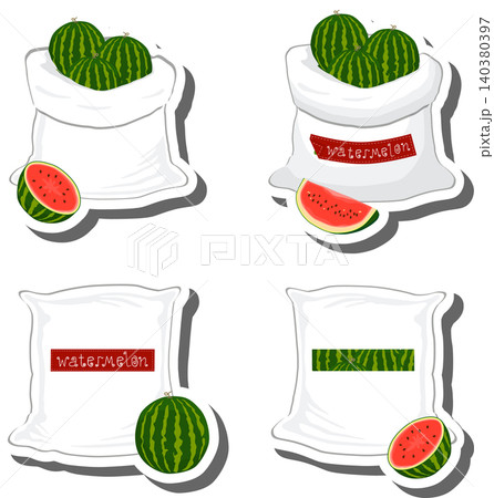 Big fruit set from tasty watermelon in large textured sacks 140380397