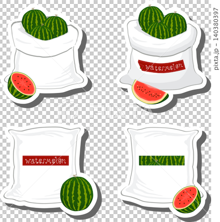 Big fruit set from tasty watermelon in large textured sacks Big fruit set from tasty watermelon in large textured sacks 140380397