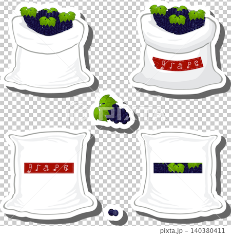 Big food set from tasty grape in large textured sacks 140380411