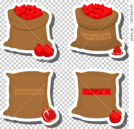 Big fruit set from tasty pomegranate in large textured sacks Big fruit set from tasty pomegranate in large textured sacks 140380414