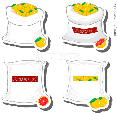 Big fruit set from tasty grapefruit in large textured sacks Big fruit set from tasty grapefruit in large textured sacks 140380415