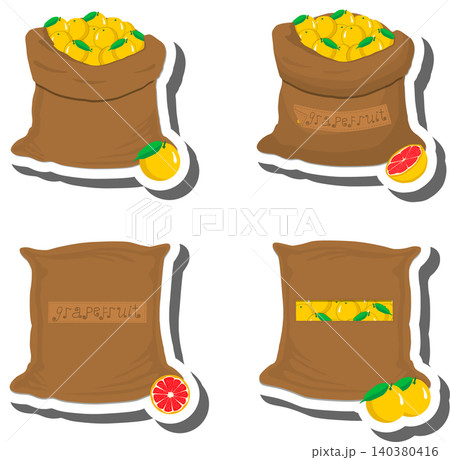 Big fruit set from tasty grapefruit in large textured sacks 140380416