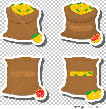 Big fruit set from tasty grapefruit in large textured sacks 140380416