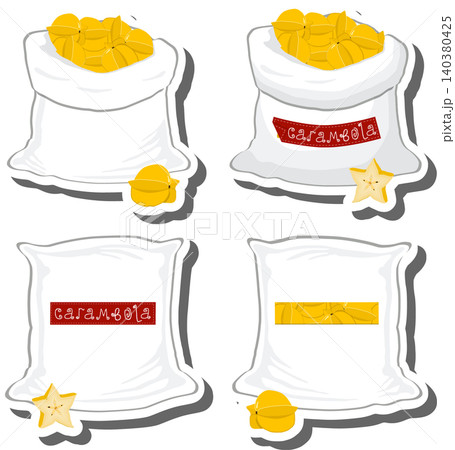 Big fruit set from tasty carambola in large textured sacks Big fruit set from tasty carambola in large textured sacks 140380425