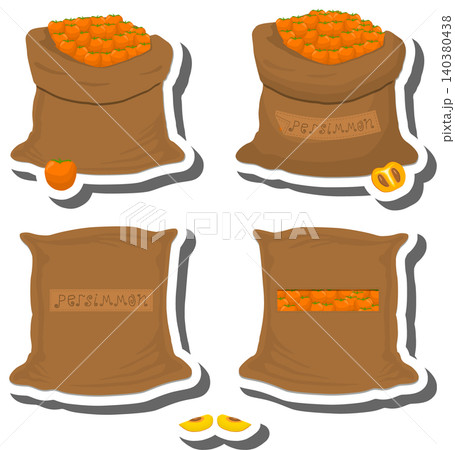Big fruit set from tasty persimmon in large textured sacks Big fruit set from tasty persimmon in large textured sacks 140380438