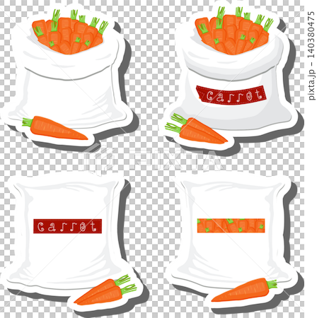 Big vegetable set from tasty carrot in large textured sacks Big vegetable set from tasty carrot in large textured sacks 140380475