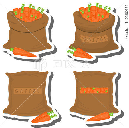Big vegetable set from tasty carrot in large textured sacks Big vegetable set from tasty carrot in large textured sacks 140380476