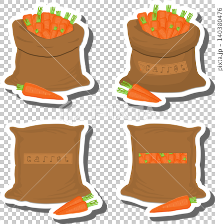 Big vegetable set from tasty carrot in large textured sacks Big vegetable set from tasty carrot in large textured sacks 140380476