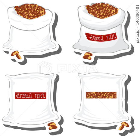 Big set from tasty brazil nut in large textured sacks Big set from tasty brazil nut in large textured sacks 140380481
