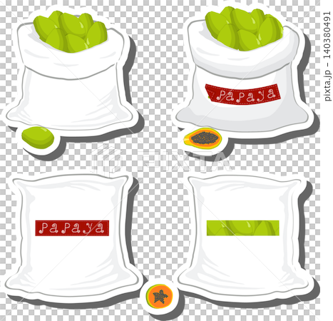 Big fruit set from tasty papaya in large textured sacks Big fruit set from tasty papaya in large textured sacks 140380491