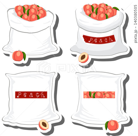 Big fruit set from tasty peach in large textured sacks 140380505