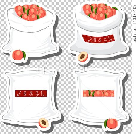 Big fruit set from tasty peach in large textured sacks 140380505