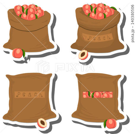 Big fruit set from tasty peach in large textured sacks 140380506