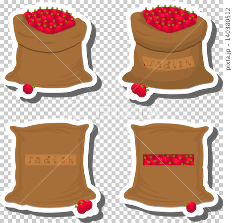 Big vegetable set from tasty red radish in large textured sacks 140380512