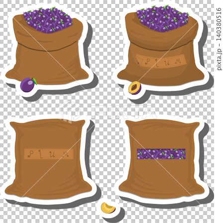 Big fruit set from tasty plum in large textured sacks Big fruit set from tasty plum in large textured sacks 140380516