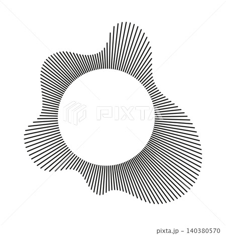 Circular wave. Radial wavy frame. Sound circle lines. Sound ring layout. Frame pattern. Radial rays. Design element. Equalizer logo. Radial spectrum. Voice flat symbol. Depicting audio music simple 140380570
