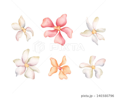 Cute Little Flowers Jasmine Apple Blossom Blooming. Watercolor hand drawn floral illustration isolated on white background summer design home textile fresh fabric cosmetic package porcelain crockery Cute Little Flowers Jasmine Apple Blossom Blooming. Watercolor hand drawn floral illustration isolated on white background summer design home textile fresh fabric cosmetic package porcelain crockery 140380796