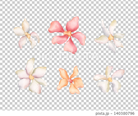 Cute Little Flowers Jasmine Apple Blossom Blooming. Watercolor hand drawn floral illustration isolated on white background summer design home textile fresh fabric cosmetic package porcelain crockery Cute Little Flowers Jasmine Apple Blossom Blooming. Watercolor hand drawn floral illustration isolated on white background summer design home textile fresh fabric cosmetic package porcelain crockery 140380796