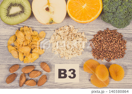 Nutritious food containing natural niacin, dietary fiber and vitamins or minerals. Healthy eating Nutritious food containing natural niacin, dietary fiber and vitamins or minerals. Healthy eating 140380864
