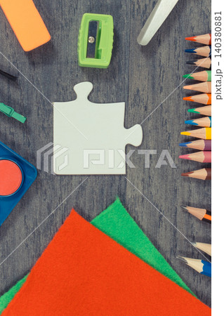 Stationery accessories and school supplies for learning and developing creativity. Kids motor skills Stationery accessories and school supplies for learning and developing creativity. Kids motor skills 140380881
